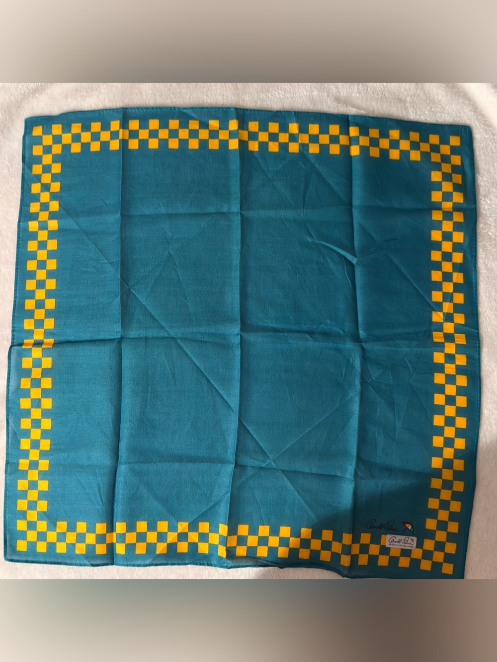 Arnold Palmer Classic Teal Pocket Square with Yellow Check
